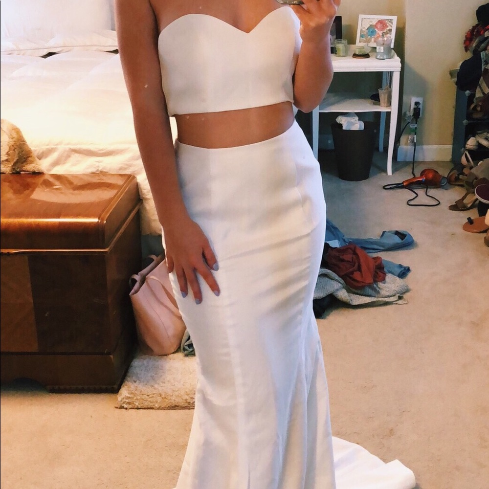 Strapless Two-Piece White Prom Dress